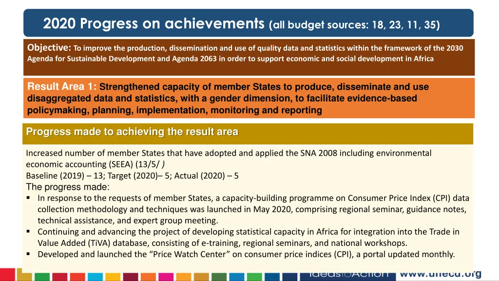 2020 progress on achievements all budget sources