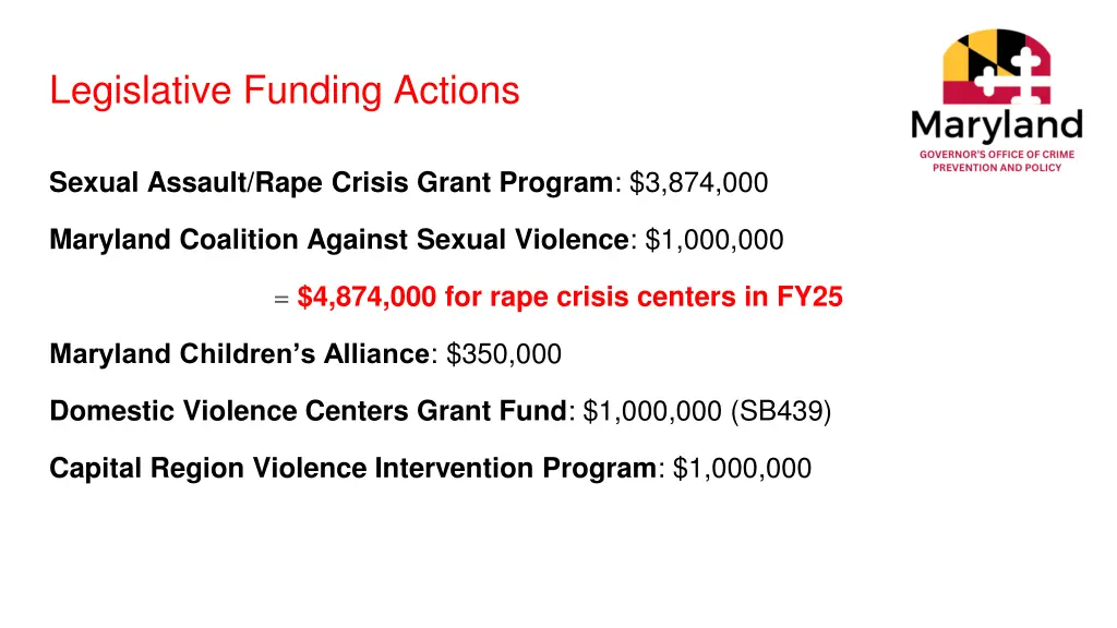 legislative funding actions
