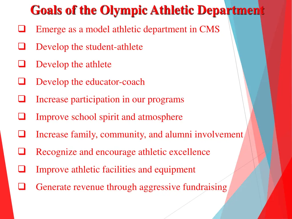 goals of the olympic athletic department