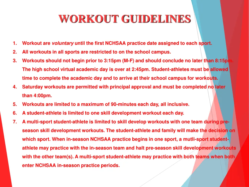 workout guidelines