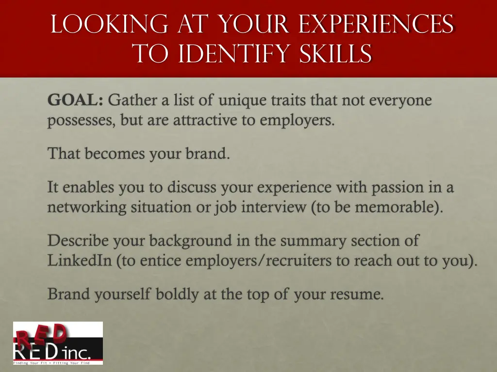 looking at your experiences to identify skills 1