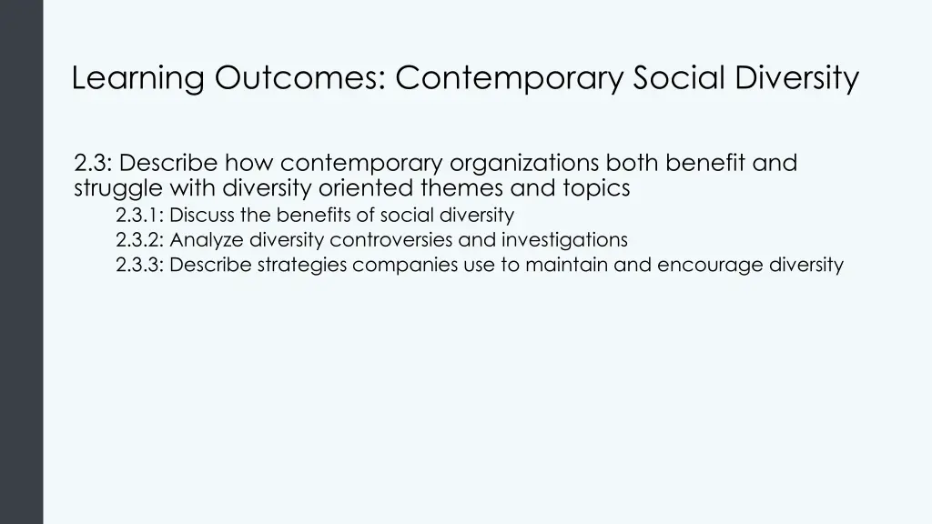 learning outcomes contemporary social diversity
