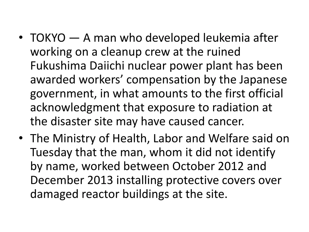 tokyo a man who developed leukemia after working