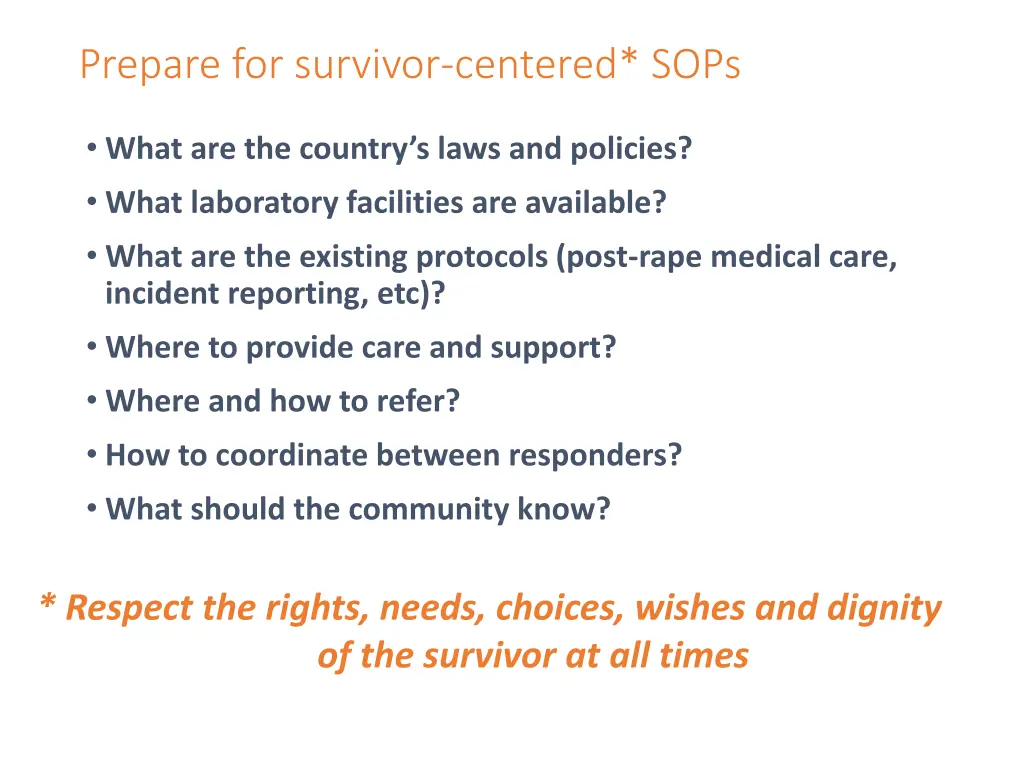 prepare for survivor centered sops