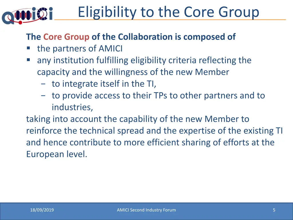 eligibility to the core group