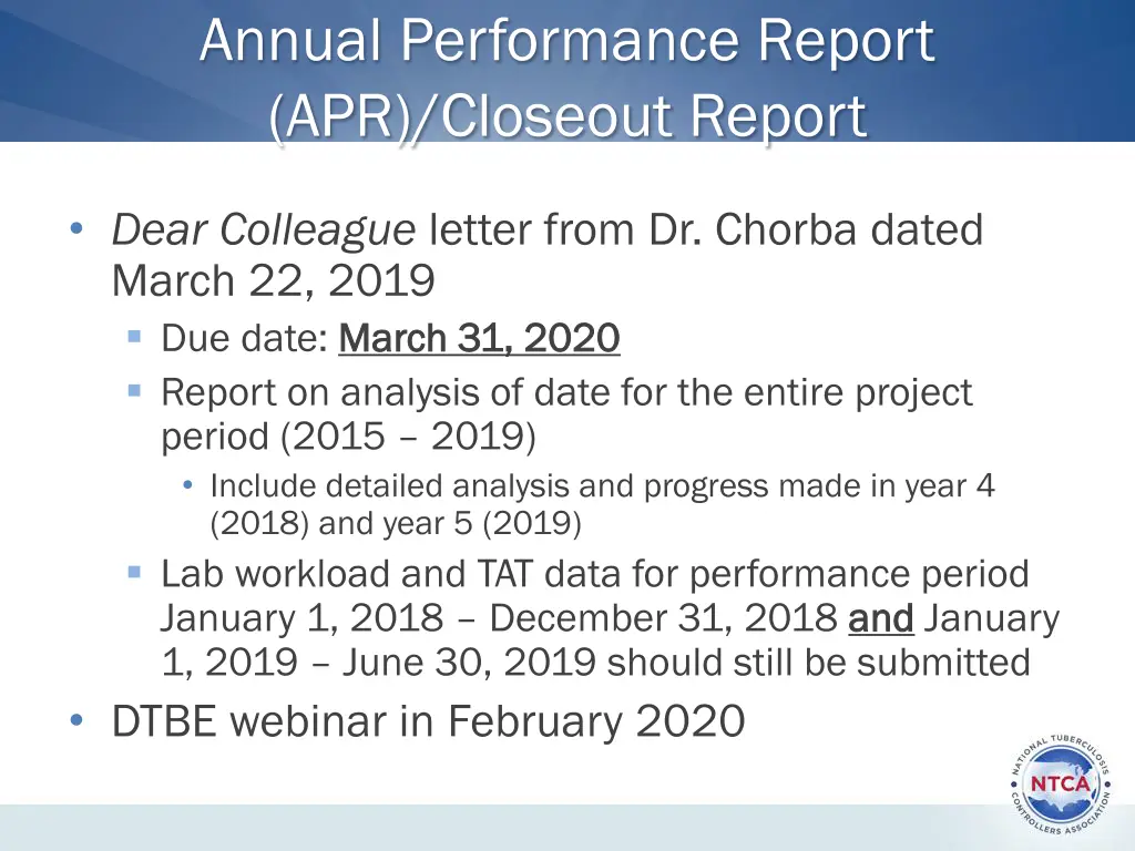 annual performance report apr closeout report
