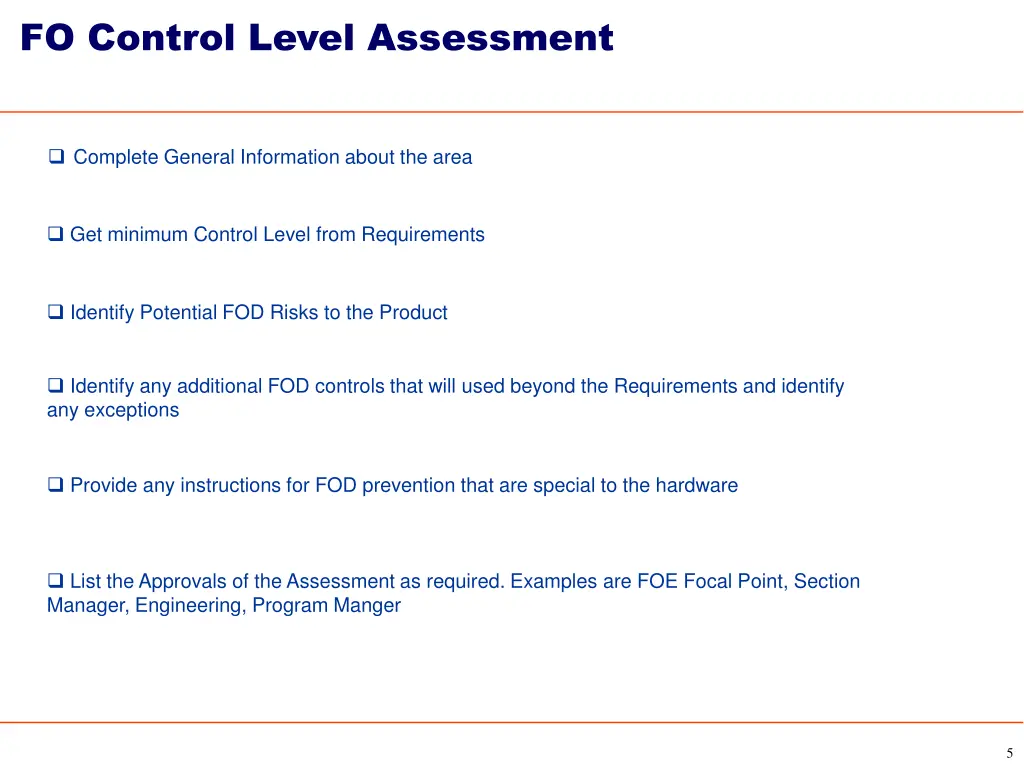 fo control level assessment