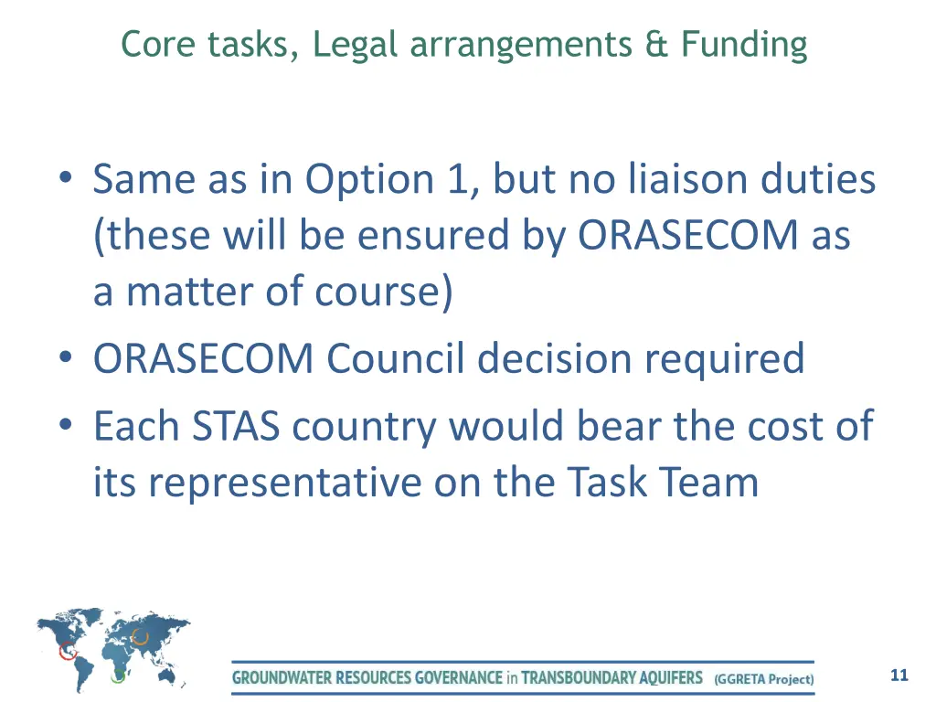 core tasks legal arrangements funding