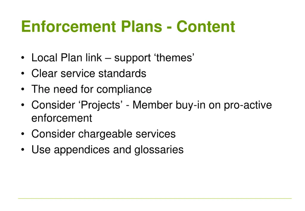 enforcement plans content