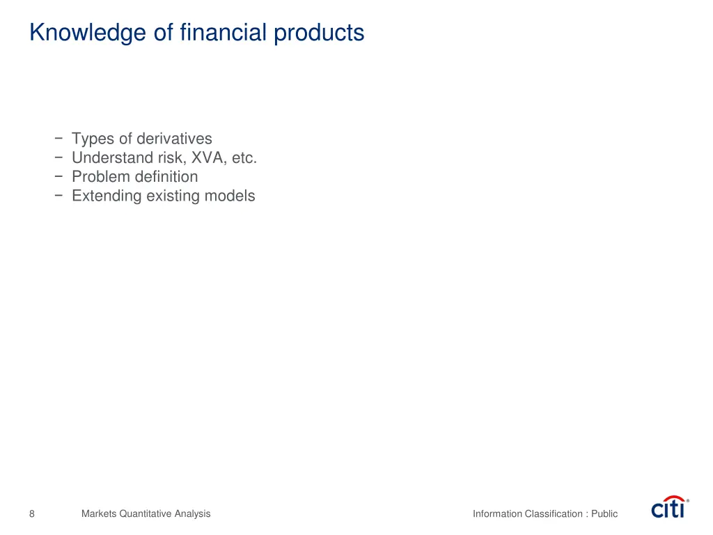 knowledge of financial products