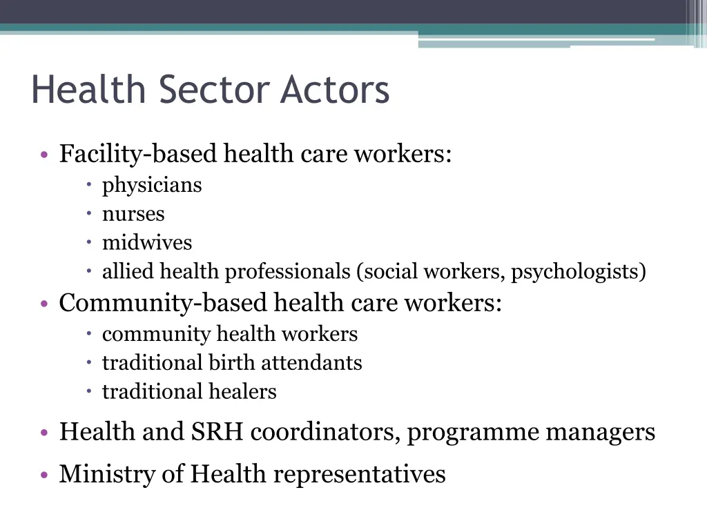 health sector actors