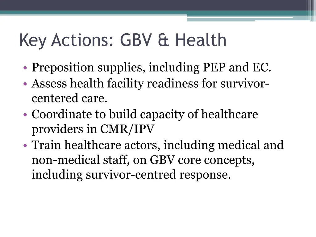key actions gbv health