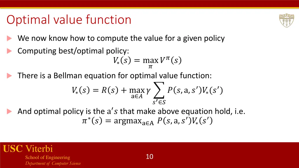 optimal value function