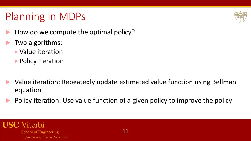 planning in mdps
