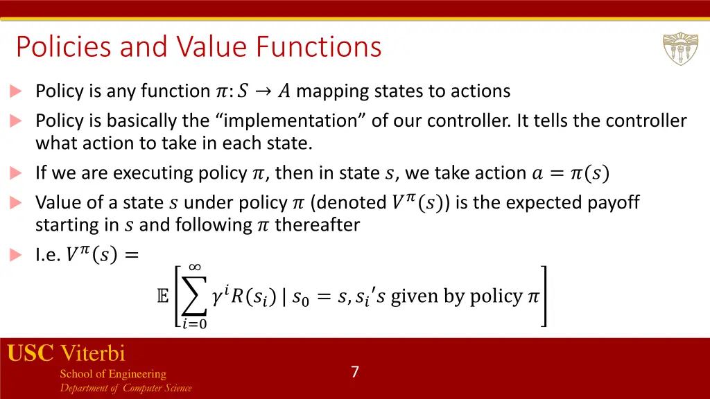 policies and value functions