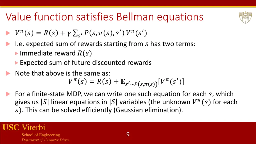 value function satisfies bellman equations