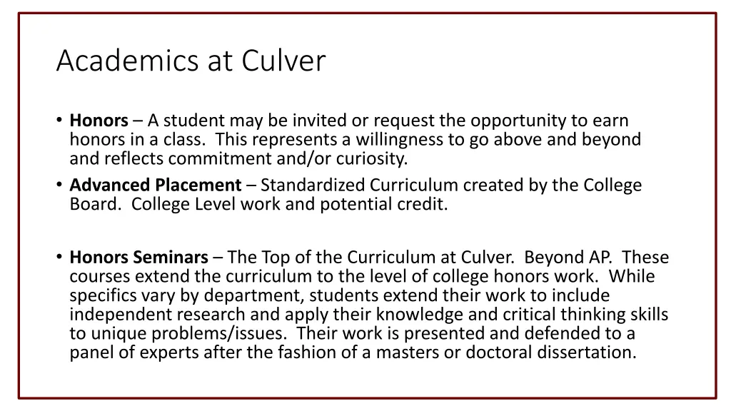 academics at culver