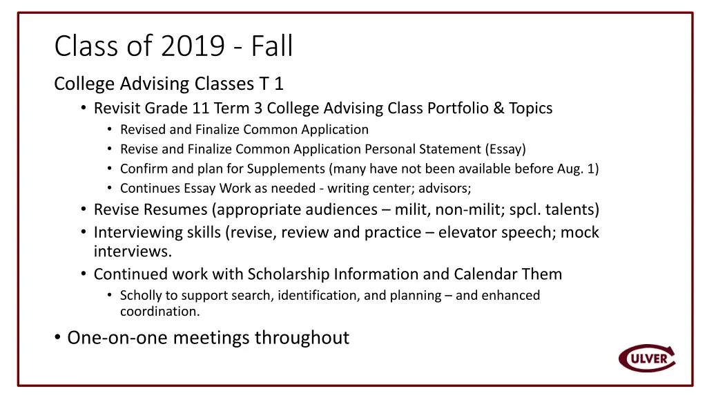 class of 2019 fall