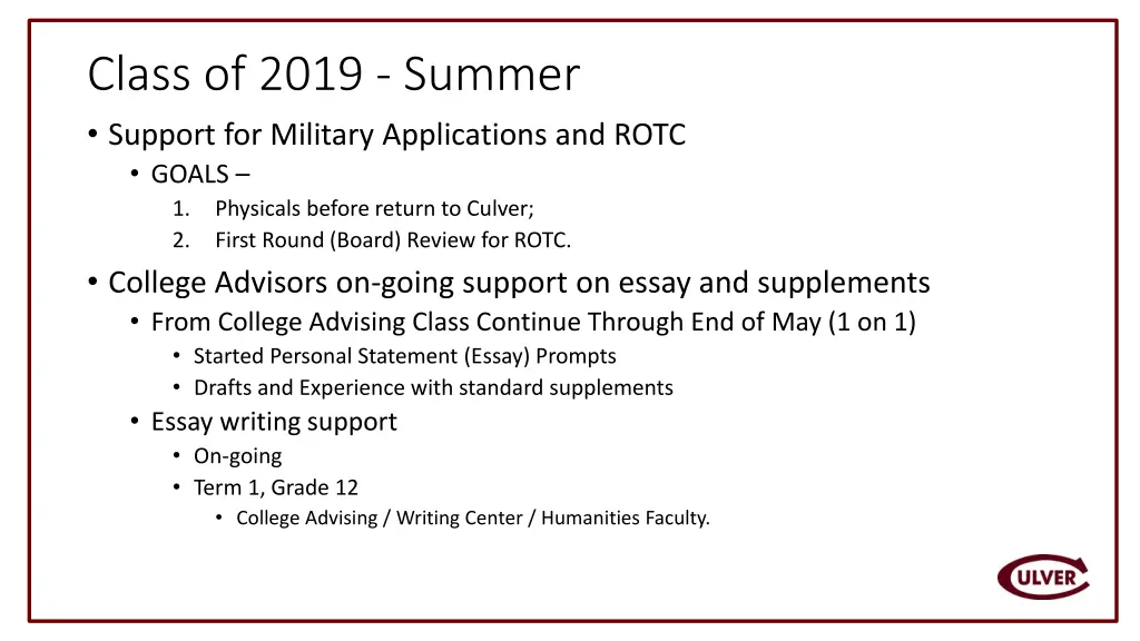 class of 2019 summer support for military