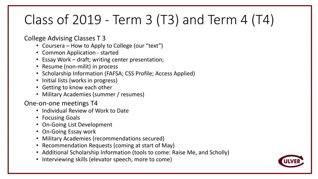 class of 2019 term 3 t3 and term 4 t4