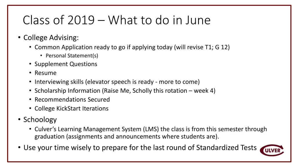 class of 2019 what to do in june