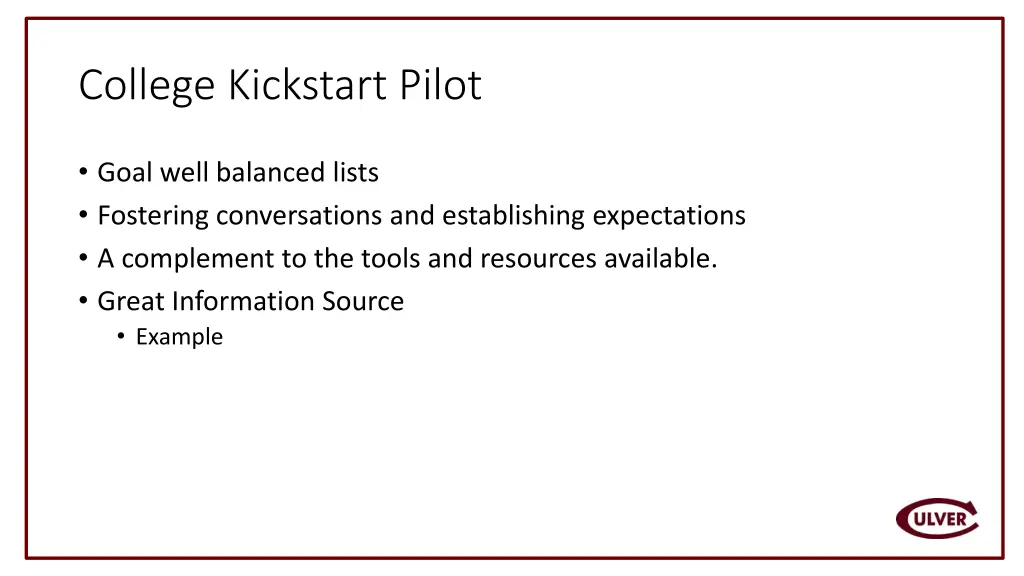 college kickstart pilot