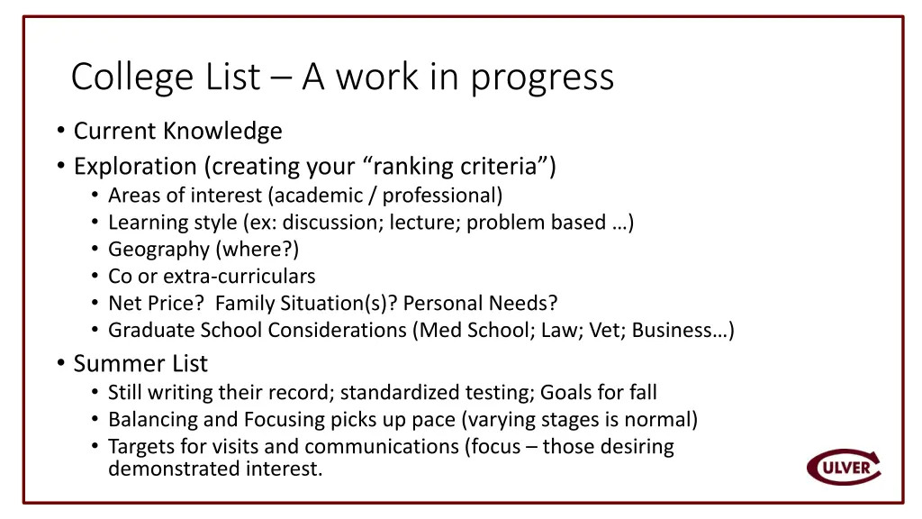 college list a work in progress