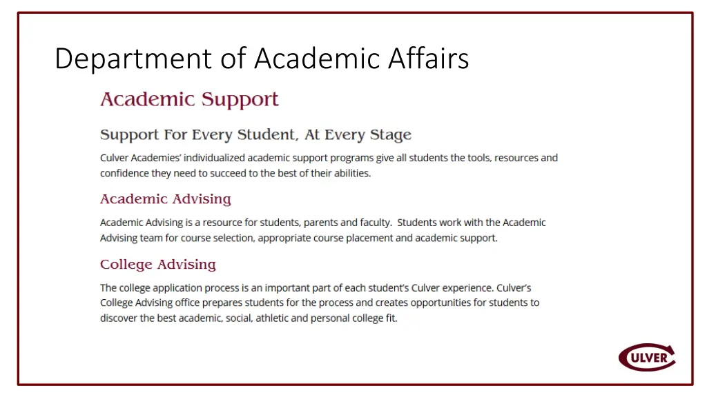 department of academic affairs