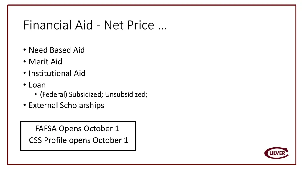 financial aid net price