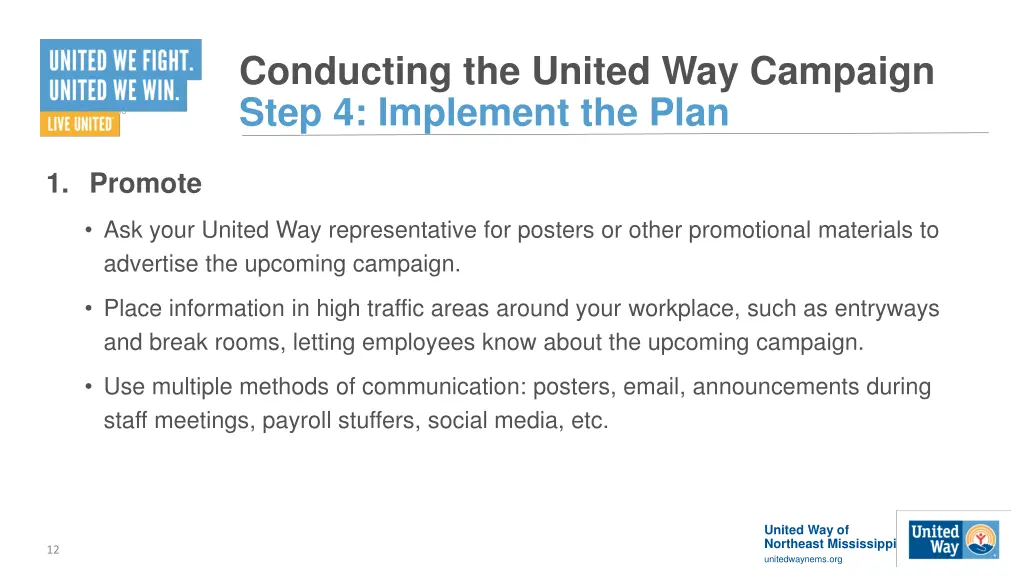 conducting the united way campaign step 1