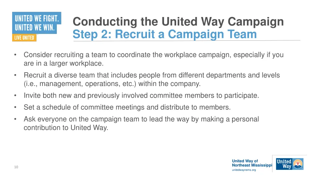 conducting the united way campaign step 2 recruit