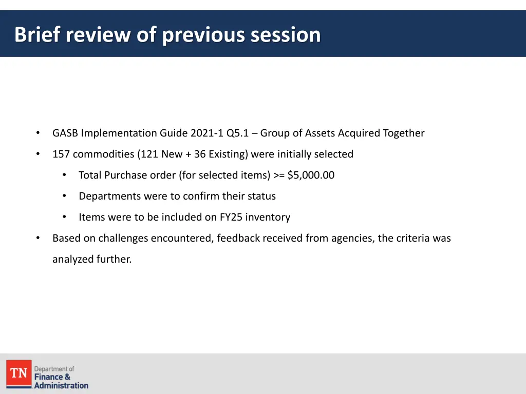 brief review of previous session