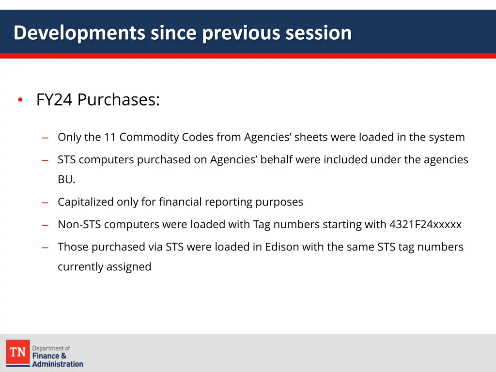 developments since previous session 2