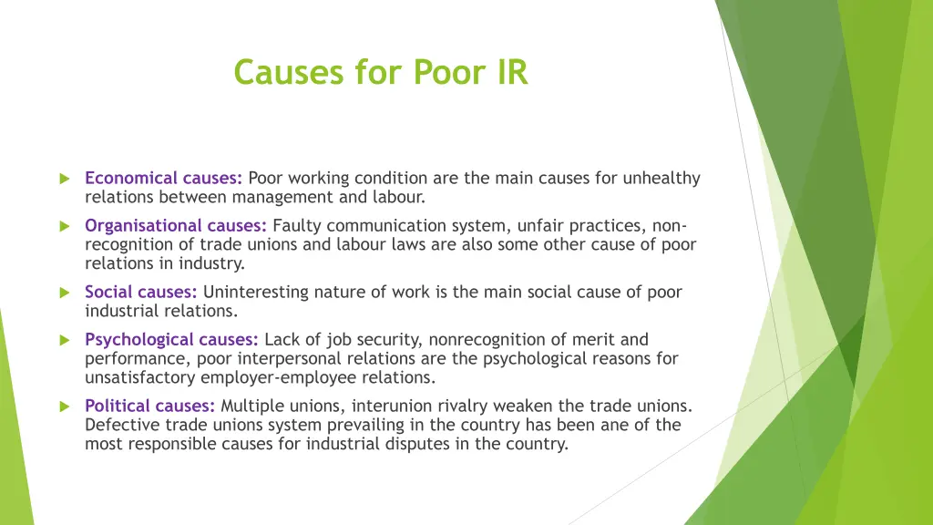 causes for poor ir