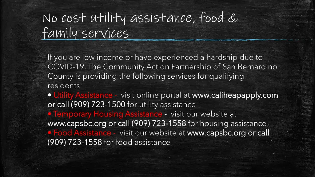 no cost utility assistance food family services