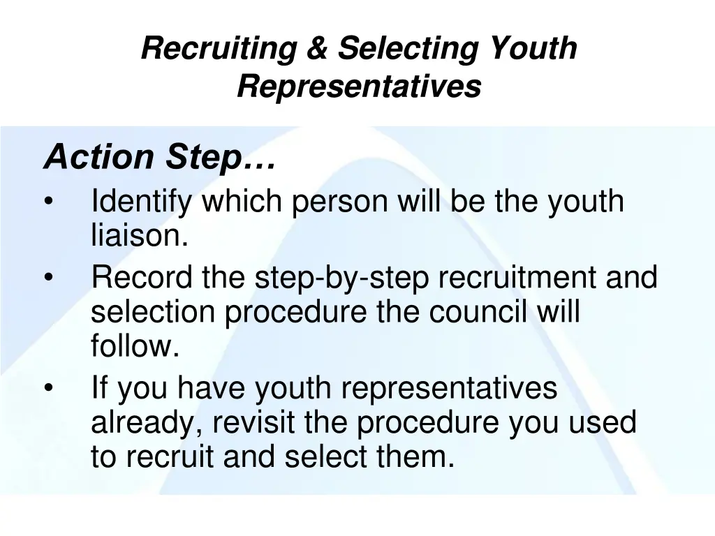 recruiting selecting youth representatives