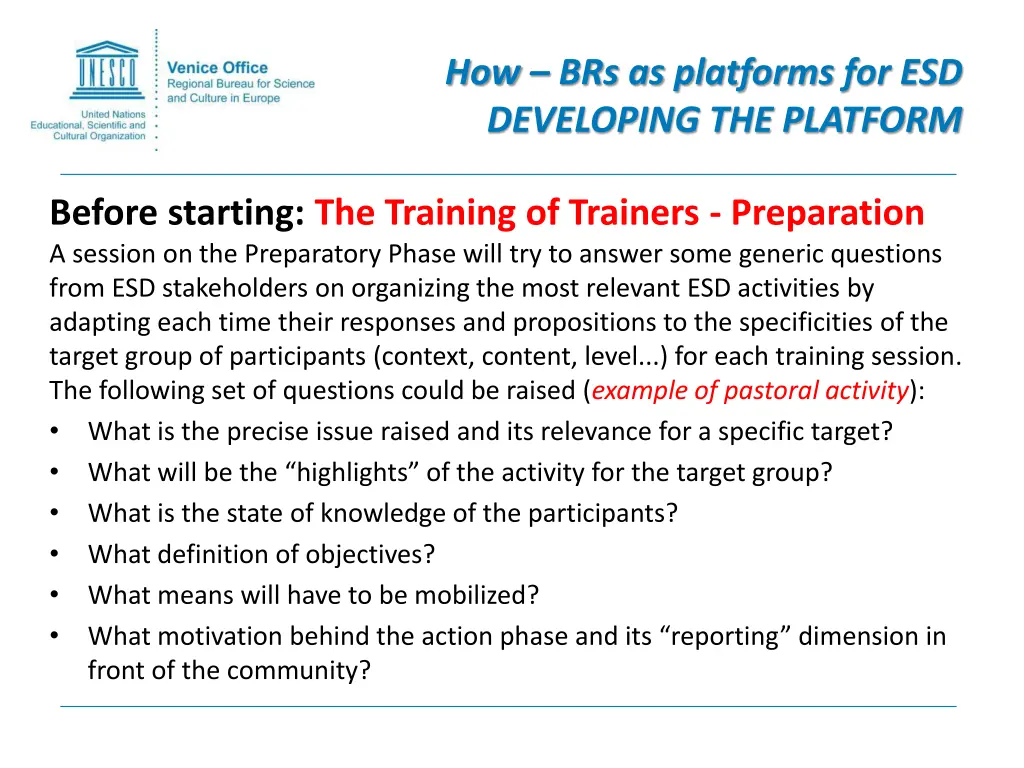 how brs as platforms for esd developing 1