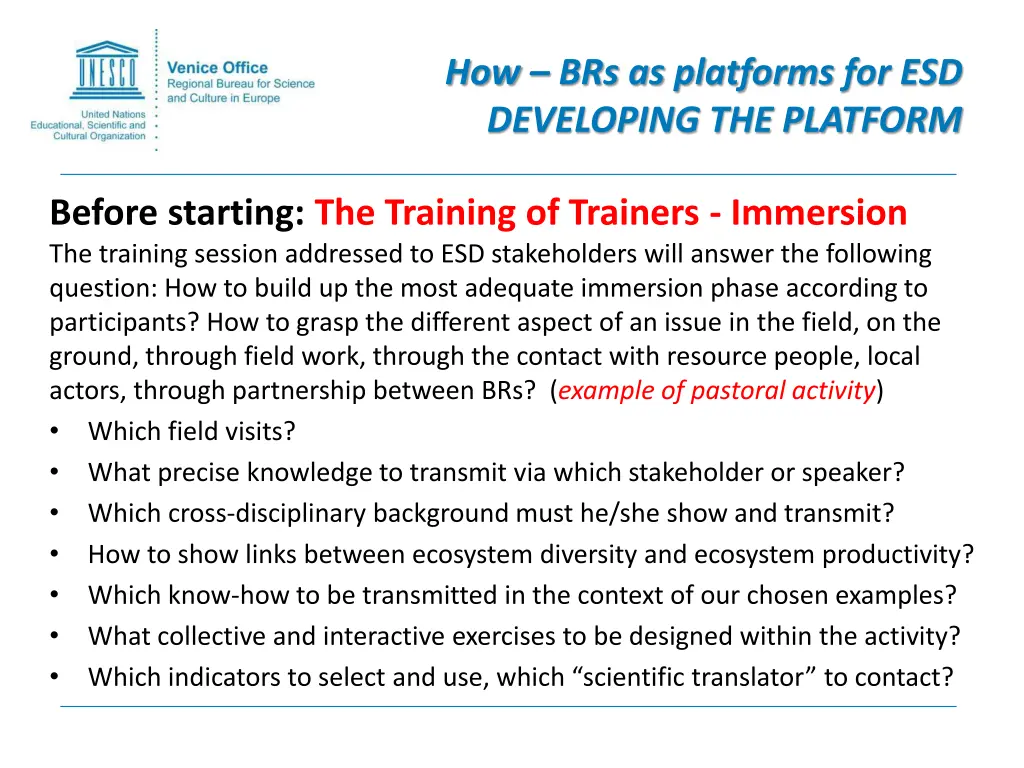 how brs as platforms for esd developing 2