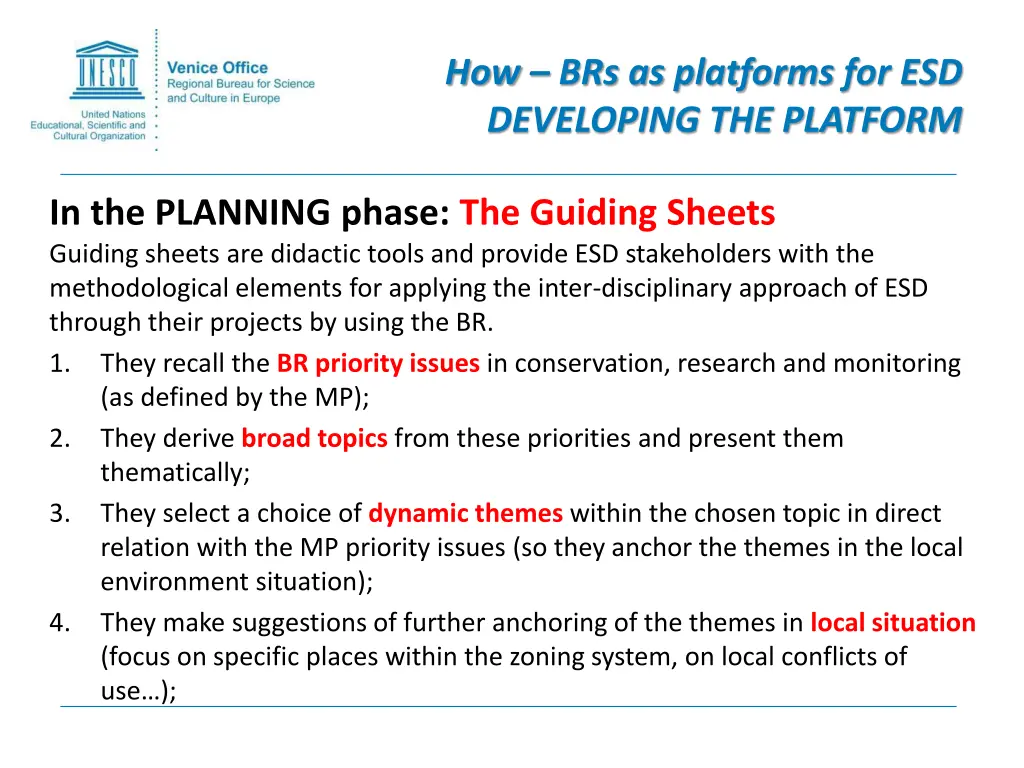 how brs as platforms for esd developing 6
