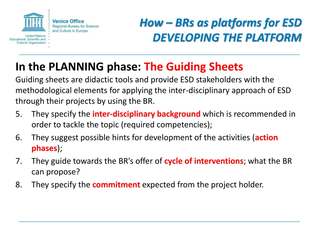 how brs as platforms for esd developing 7