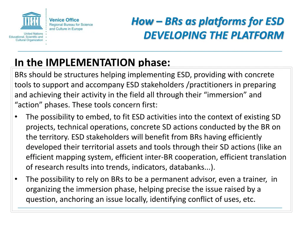 how brs as platforms for esd developing 8