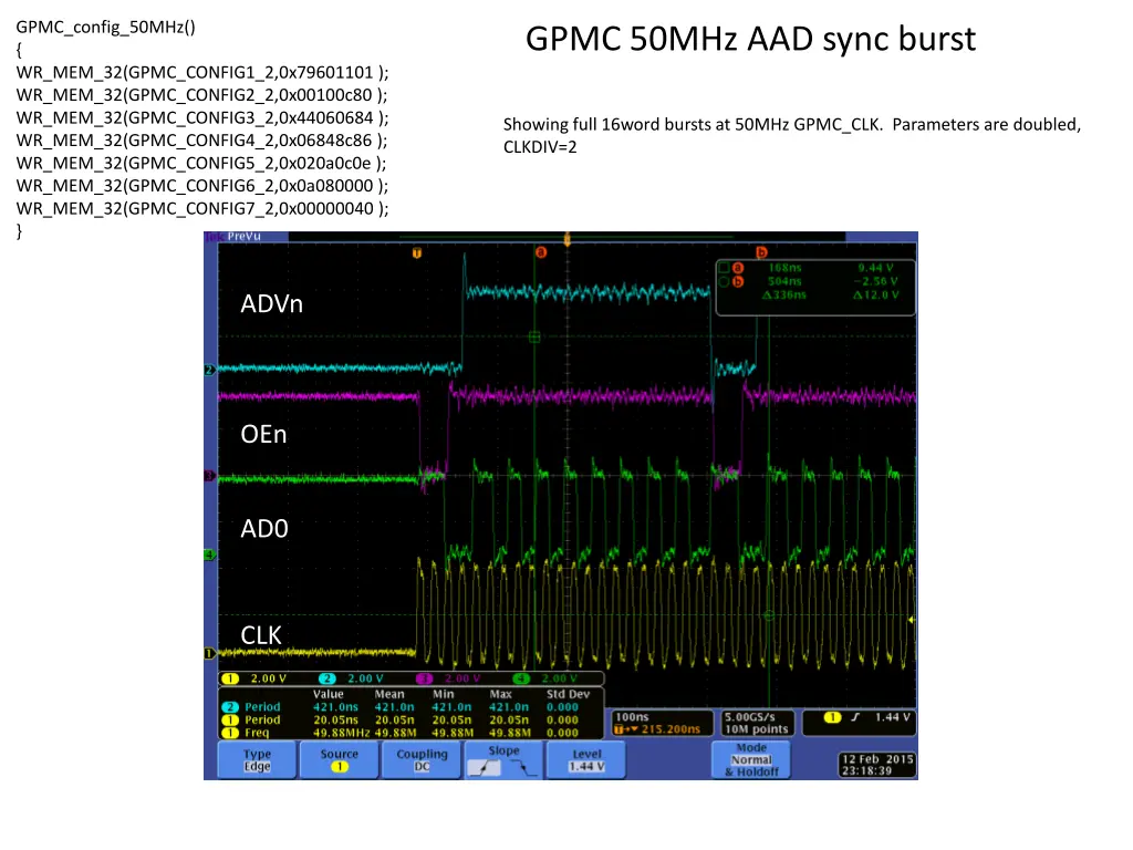 gpmc config 50mhz wr mem 32 gpmc config1
