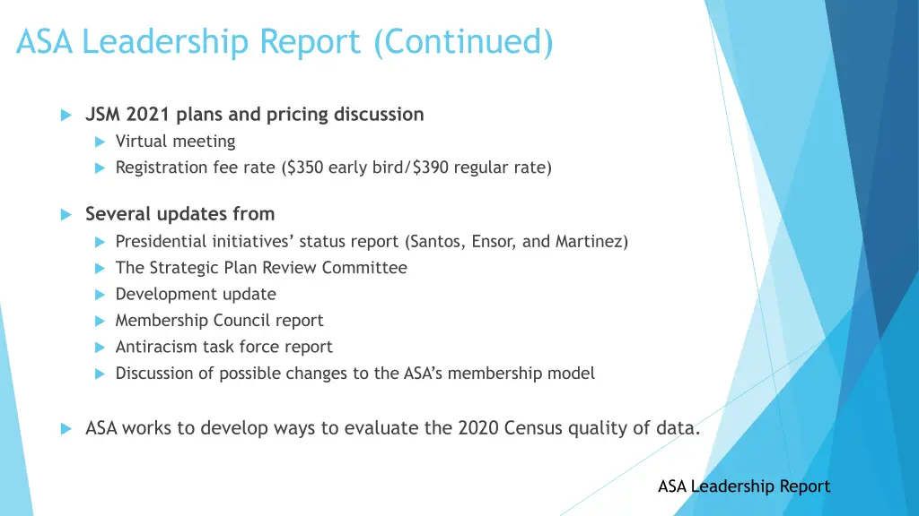asa leadership report continued