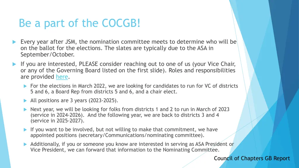 be a part of the cocgb