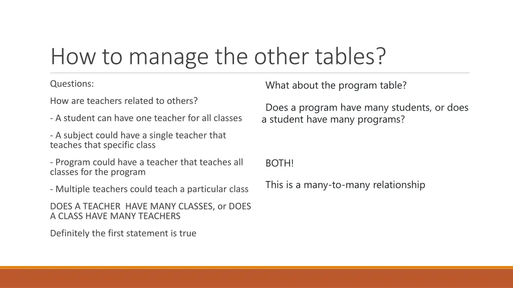 how to manage the other tables