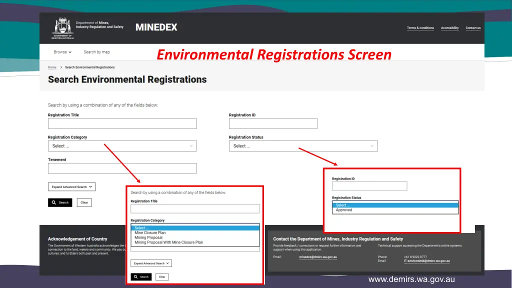 environmental registrations screen