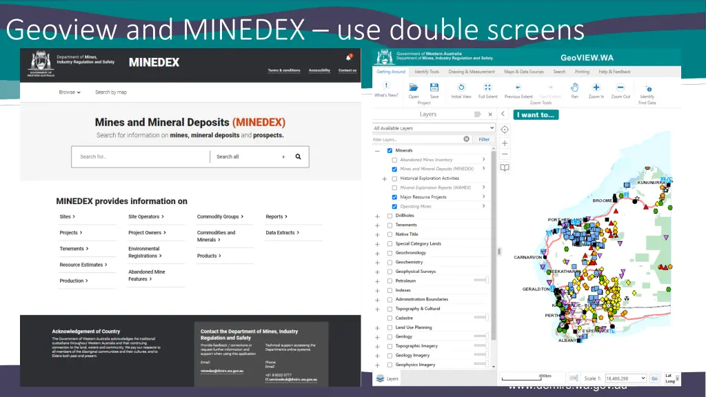 geoview and minedex use double screens