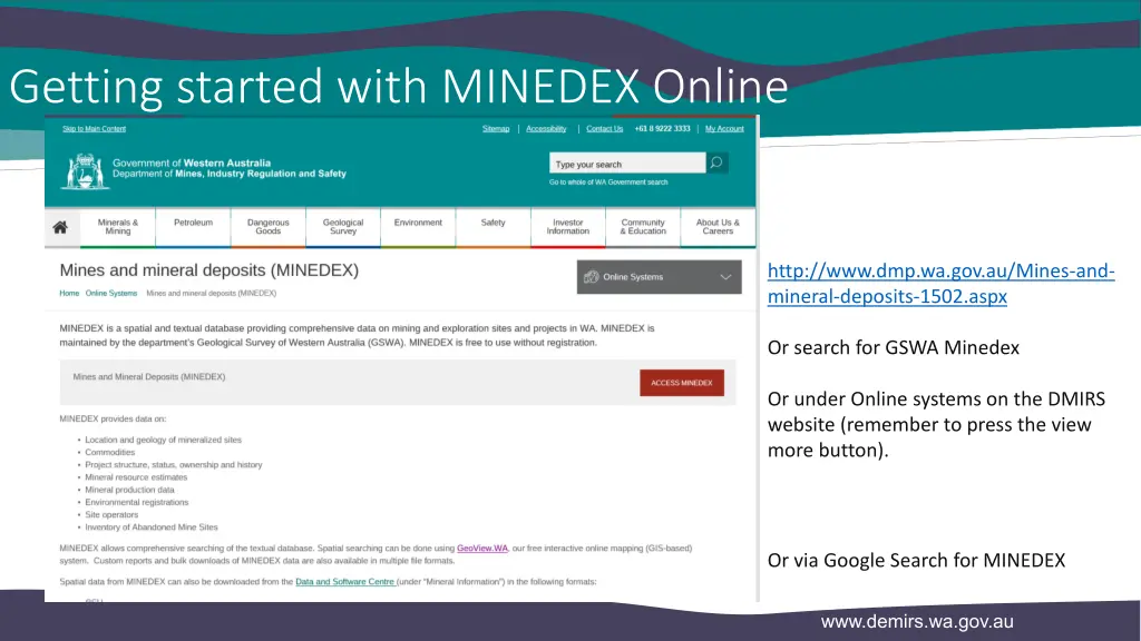 getting started with minedex online
