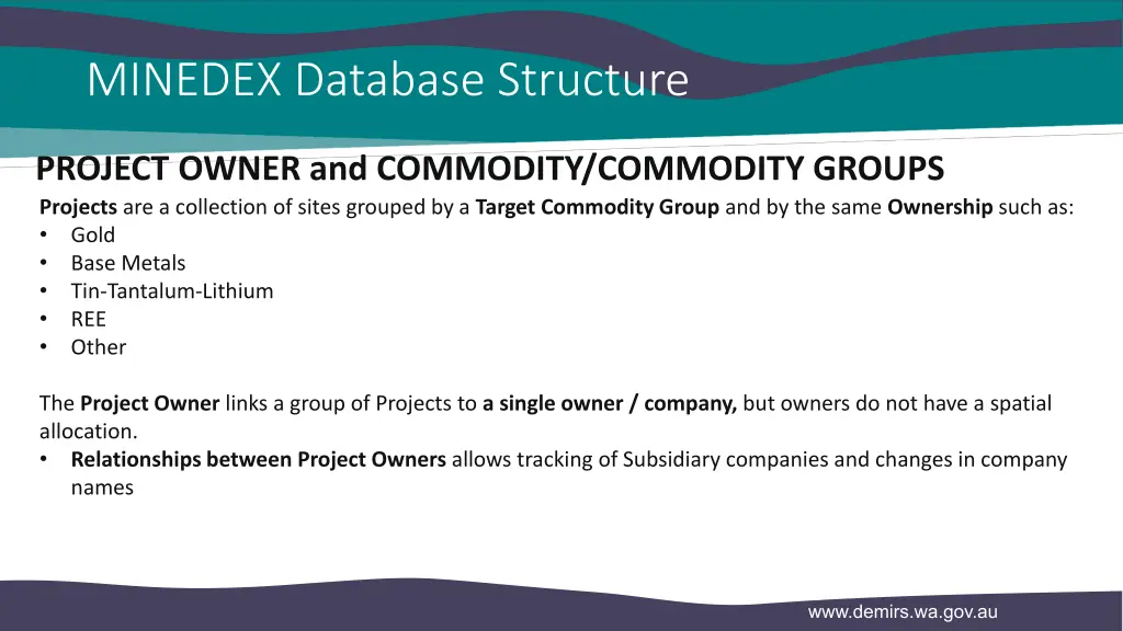 minedex database structure