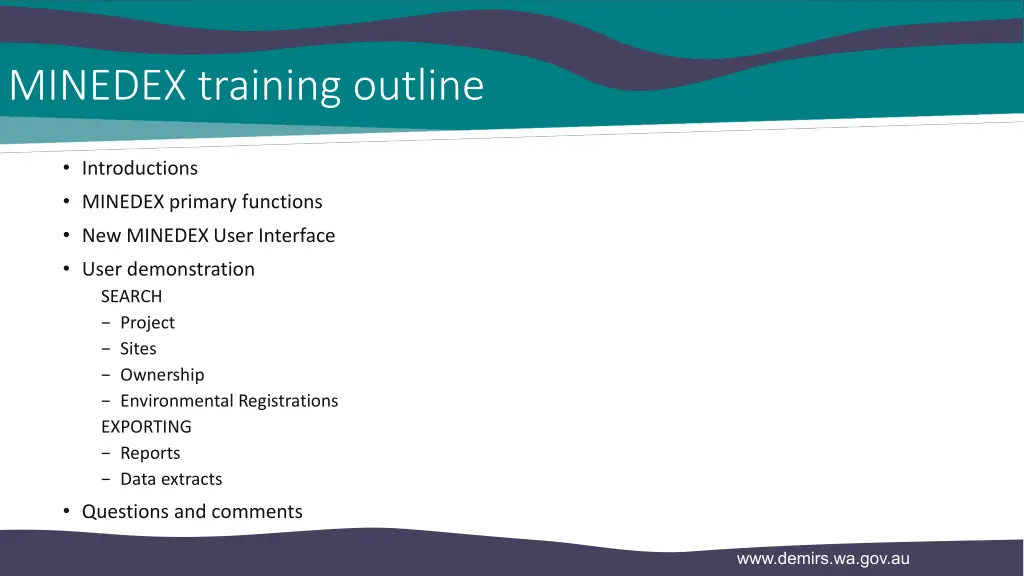minedex training outline